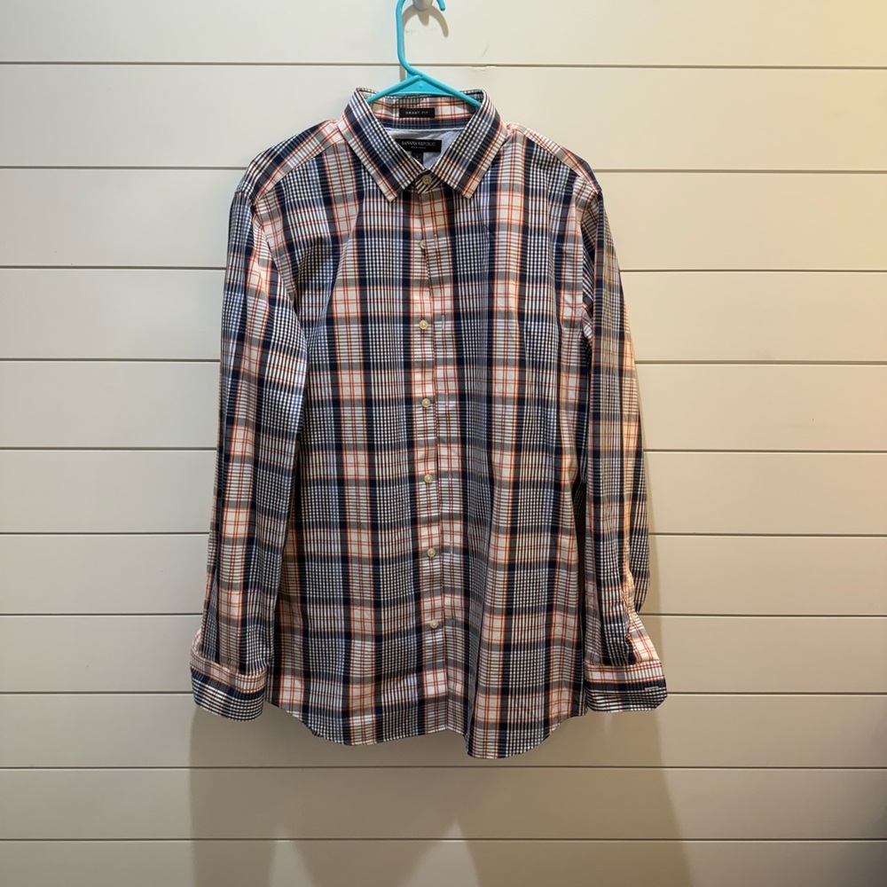 Banana Republic Men's Checkered Shirt - Blue and Tan